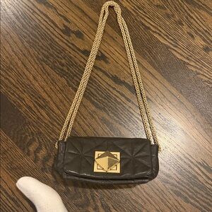 Sonia Rykiel Brown Quilted Clutch with Gold Chain